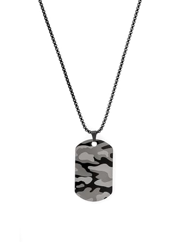 Image of Urban Tag Collection | Stainless Steel Pendant Chain Necklace For Men And Boys | Silver and Black Colour | Anniversary Birthday Gifts