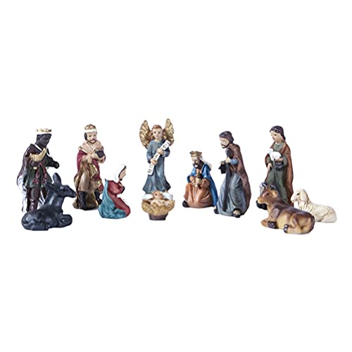 NUOBESTY Christmas Nativity Figurine Jesus Birth Set Statue Crib Figures Holiday Cake Topper Figurine Eve Decor for Home Fireplace