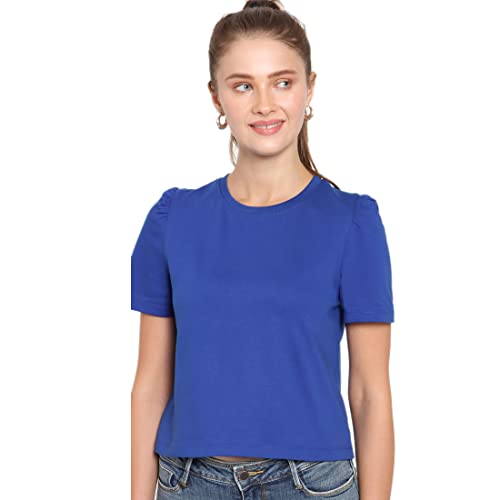 Image of Bewakoof Women Hashtag Blue Puff Sleeve T-Shirt