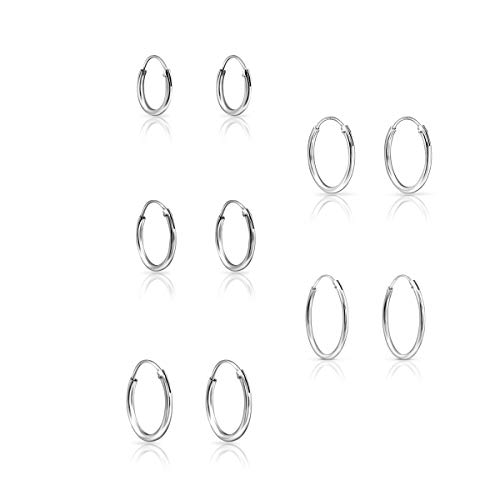 Set of 5 PAIRS of VERY TINY/SMALL 925 Sterling Silver, 24K Yellow or 18K Rose Gold Plated Endless Hoops/Sleepers Earrings - Cartilage/Helix - Thickness 1.2 mm - Outer Diameter: 8, 10, 12, 14, 16, 18 mm3