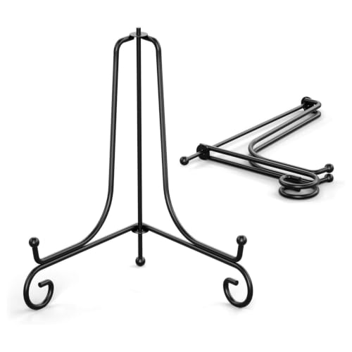 Image of Metal Photo Stand for Table - Elegant Display Stand for Decorative Plates and Pictures, Ideal Metal Tabletop Photo Frame Stand for Home and Office Decor (8 IN (2 Pcs) Folding)