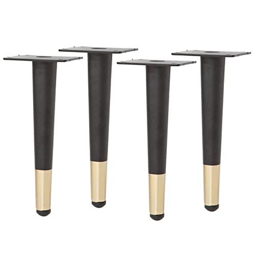 Patas de Metal Resistentes (Juego de 4) para mesas de Centro, proyectos de Bricolaje, Capacidad de Peso de 1000 kg, Acabado Negro y Dorado, diseño Recto, 20 cm/8 Pulgadas de Alto.