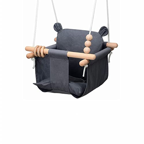 Image of W-JIAJIEBTH Baby Swing, Durable Baby Hammock Chair, Outdoor and Indoor Swing for Kids,Wooden Hanging Swing Seat Chair with Safety Belt, Mounting Hardware Included (Bear)
