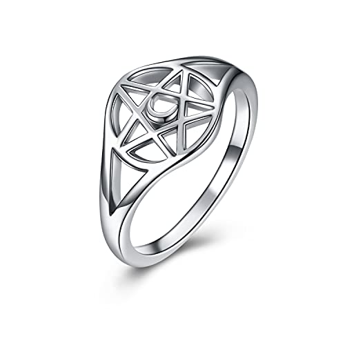 YFN Pentagram Pentacle Ring Sterling Silver Pentagram Pentacle Jewelry Witch Amulet Ring Star Moon Pagan Wiccan Jewelry for Women Men
