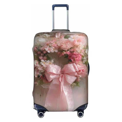 Pink Bow And Flower Wreath Elastic Travel Luggage Covers Dustproof Scratch-Resistant Suitcase Protector Fit 22-24 Inch