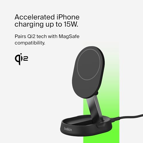 Image of Belkin Convertible Magnetic Charging Stand 15W - MagSafe-Compatible Qi2-Certified Wireless Charging Station, iPhone Charger for Apple iPhone 16 Series, Airpods Pro, & More, No PSU - Black (2-Pack)