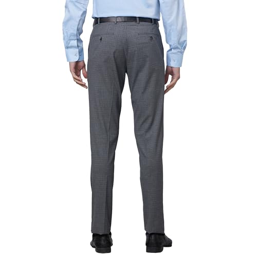 Image of Raymond Men's Slim Fit Mid Rise Structure Pattern Poly Viscose Blend Pleatless Formal Trouser