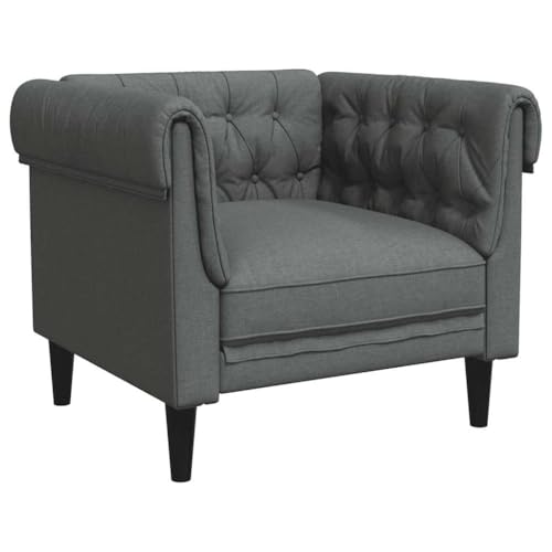 vidaXL Fauteuil Chesterfield, Chaise de Relaxation avec Accoudoirs et Dossier, Siège avec Pieds, Fauteuil TV de Salon, Moderne, Gris Foncé Tissu