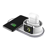 1, el nuevo diseño: soporte de cargador inalámbrico 3 en 1, despedida de los incómodos, puede cargar simultáneamente iPhone, iWatch, auriculares de forma inalámbrica sin afectarse entre sí, y admite la carga rápida de teléfonos móviles inalámbricos que cumplir con los estándares de QI.