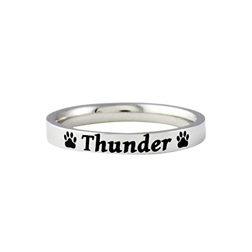 Pet Name Ring – Custom Personalized Stainless Steel Band Ring with Paw Print, Pet Memorial Jewelry, Dog Mom Gift, Pet Lover Personalized Keepsake