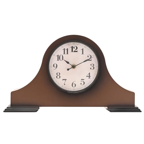 Vintage Mantel Clock 36cm Walnut Wood-Effect Silent Non-Ticking Quartz