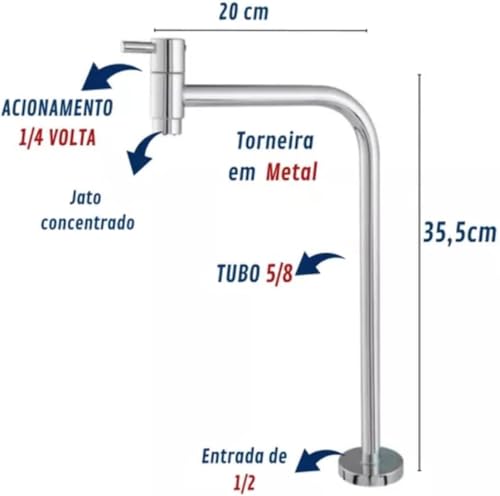 Torneira link Alta de inox Cromada Para Cuba de Sobrepor, banheiro e lavatorio, valvula clic