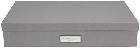 Bigso Sverker Fiberboard Legal and Art Storage Box | Scrapbook Storage Box for Loose Papers and More | Durable Document Boxes with Lid and Metal Label Holder | 17.1’’ x 12.2’’ x 3.3’’ | Grey