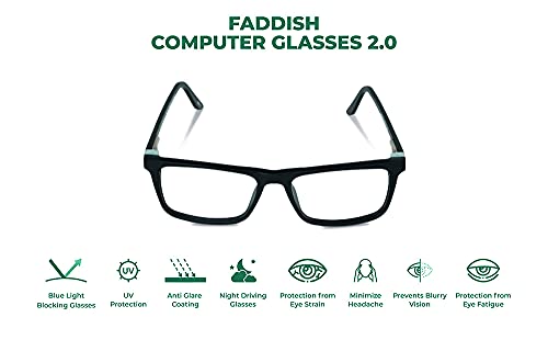 Image of Faddish Unisex Rectangular Computer Glasses with Blue Block, Anti Glare & UV Protection (BASICS CM1 BBL2|Blue Block|UV400|Matte Black) (Premium Acetate)