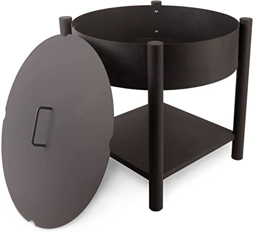 KARAT Kauri - Braciere rotondo con coperchio, altezza 57 cm, camino per giardino, terrazza, campeggio, cestino da fuoco con 4 piedi (senza motivo, 70 cm)