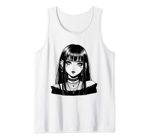 Anime Horror Girl Aesthetic Soft Grunge Waifu Japanese Otaku Camiseta sin Mangas