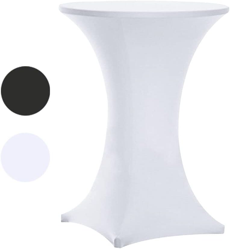 Tina's 24x30 Inch Highboy Spandex Cocktail Table Covers White, Fitted Stretch Cocktail Tablecloth for Round Tables (24X30 White)