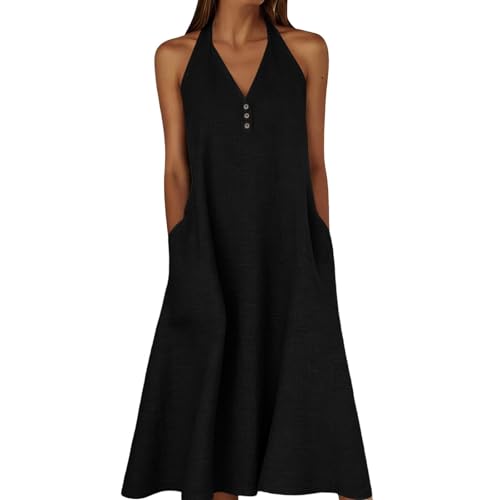 Robe d'été sans manches à col licou et poches | Chic et fluide