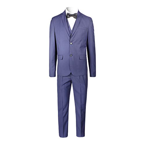 Terno slim masculino 2 botões corte Italiano Azul carbono poliviscose Kit 3 peças, noivo, padrinho,