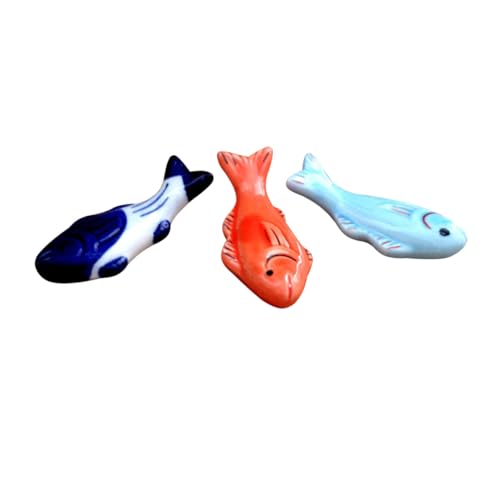 KITCHENKARATLY 6個 可愛い陶磁器製鯉形箸置き 赤 青 空色各 食卓装飾になカートゥーンデザイン 食洗機対応で箸やスプーン フォーク用ホルダーとし