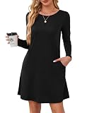 Uvog Womens Long Sleeve Tunic Dresses Casual T Shirt Swing Dress with Pockets Black M