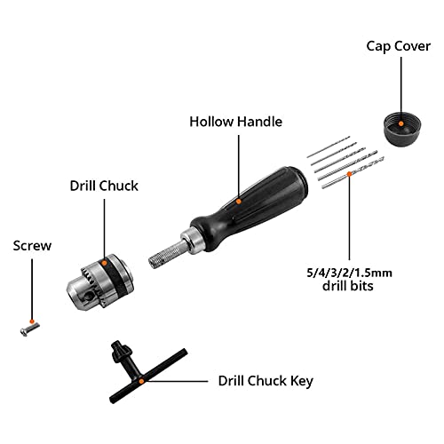 7 In 1 Hand Drill Bits Set,Manual Tool Pin Vises With Chuck Key & 5Pcs 15-5.0Mm Twist Drill Bits For Wood, Jewelry, Delicate Manual Work, Electronic Assembling And Model Making, Diy Drilling #TOP3