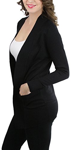 Image of ToBeInStyle Women's Long Sleeve Rib Banded Open Sweater Cardigan