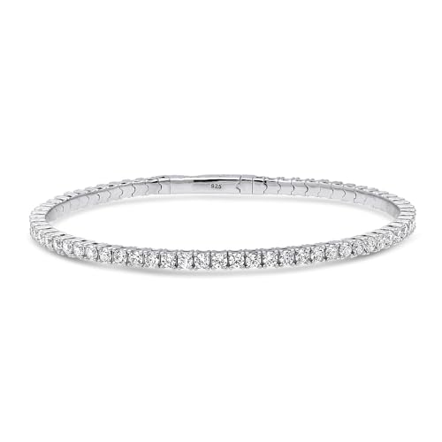 BERRICLE Sterling Silver Flexible Wedding Cubic Zirconia CZ Statement Bangle Bracelet for Women, Rhodium Plated