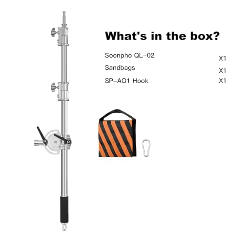 Image of Heavy Duty Extension Boom Arm Bar for Photography C Stand and Light Stand,Adjustable 3.6-8.2ft Crossbar Holding Arm with Sand Bag for Softbox,Studio Strobe,Monolight,LED Video Light,Reflector ect.