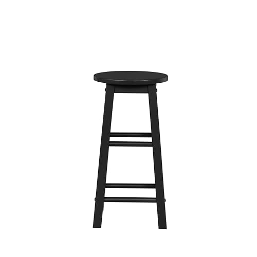 Image of Linon Zeke Black Solid Wood Backless Round Counter Stool with 24 Inch Seat Height