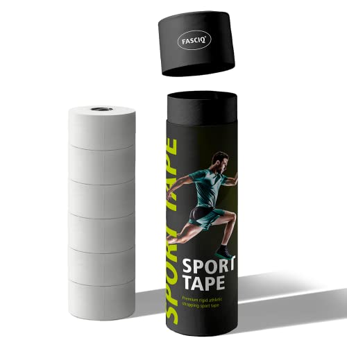 FASCIQ Cinta deportiva | 6 rollos de 5cm x 13,7m | Cinta blanca de atletismo | Algodón fácil de cortar a mano | Protege tu piel y tus articulaciones | La mejor adhesión | Perfecta para atletas
