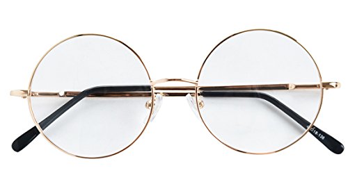 Bestum Retro Round Optical Spring Hinge Metal Glasses Frame Clear lens (Gold, 42mm (small size))