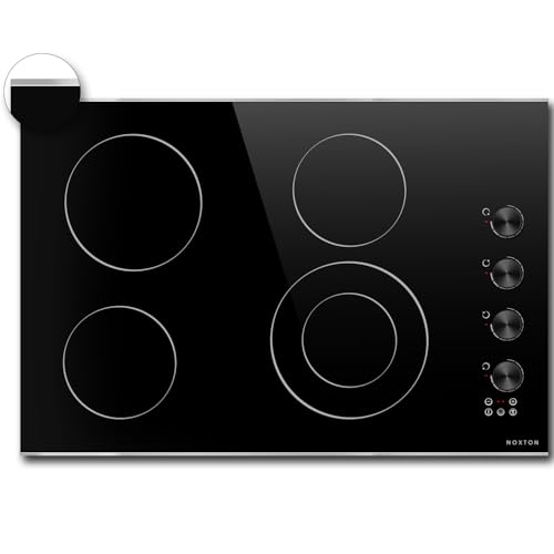 Image of Noxton Electric Cooktop 30 Inch, Knob Control 4 Burners Electric Stove Top with Glass Protection Metal Frame, Expandable Burner, Safety Lock, Timer, 6700W 240V Hard Wired(Black)