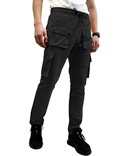 Southpole Men's Lightweignt Tech Woven Nylon Pants, Water Resistant, Quick Dry, 4 Pockets, Black #TOP9