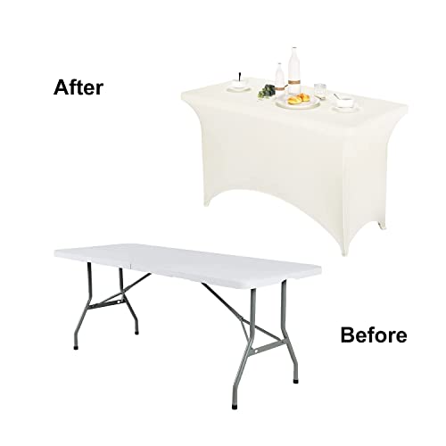Image of FORLIFE 2Pack Spandex Table Covers,Fitted Tablecloth for Rectangular Tables, Stretch Patio Table Covers, Universal Spandex Table Cover for Wedding, Banquet, Party (4ft, Ivory)