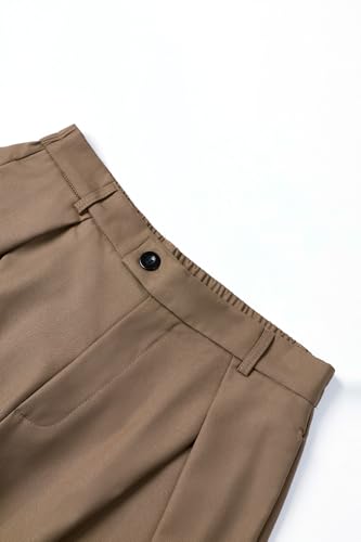 THWEI Men's Baggy Wide Leg Pants Zipper Fly Pleated Trousers Casual Dress Pants with Pocket Coffee L