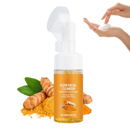 Turmeric Face Wash - Face Cleanser for Women with Silicone Brush – Exfoliating Facial Wash with Kojic Acid, Hydrating Foam Cleanser for Skin Care, Pore Cleaner & Deep Cleaning, Gentle Daily Skincare