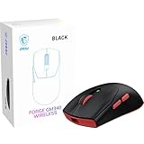 MSI Forge GM340 Wireless Black Gaming-Maus, kabellos/kabelgebunden, 12000 DPI, 1000 Hz Abfragerate, symmetrisches Design, 50+ Millionen Klicks, 6 Tasten, 82 Stunden Akkulaufzeit, 1 ms Latenz, 57 g