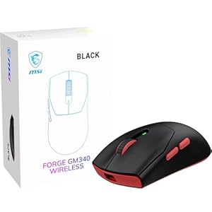 MSI Forge GM340 Wireless Black Gaming-Maus, kabellos/kabelgebunden, 12000 DPI, 1000 Hz Abfragerate, symmetrisches Design, 50+ Millionen Klicks, 6 Tasten, 82 Stunden Akkulaufzeit, 1 ms Latenz, 57 g