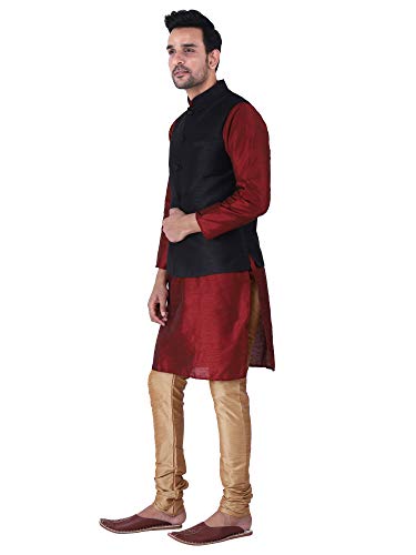 Image of Sadree Silk Men's Kurta Pajama Waistcoat or Nehru Jacket Set