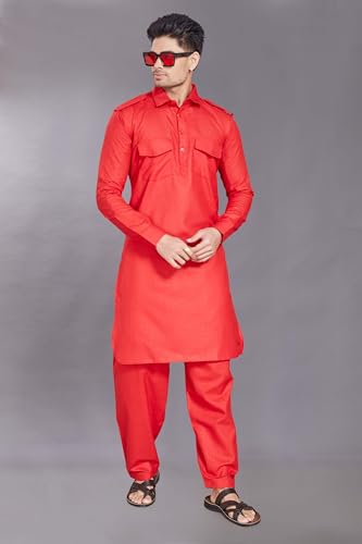 Image of DIVISIVE Men's Cotton Blend Pathani Kurta Pyjama Set