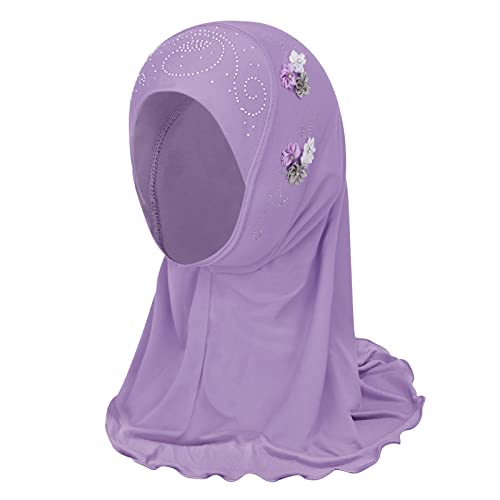 Rongxinus Girls Islamic Flower Hijab Cotton One Piece Muslim Scarf Arab Head Wrap Scarves Full Cover Head Scarf Little Girls Hijab Headpiece Head Wrap Cap Arabian Girl Child Wrap Prayer Turban #TOP7