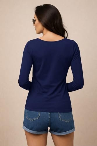 Image of JUNEBERRY Pure Cotton Regular Fit Solid Full Sleeve T-Shirt for Women & Girls (Sizes: S to 2XL)