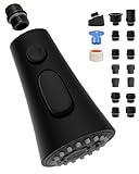 Kitchen Faucet Head Replacement, Pull Down Kitchen Faucet Sprayer Head with 9 Adapter Kit, 3 Function Kitchen Sink Faucet Spray Head, Matte Black Finish Kitchen Faucet Sprayer