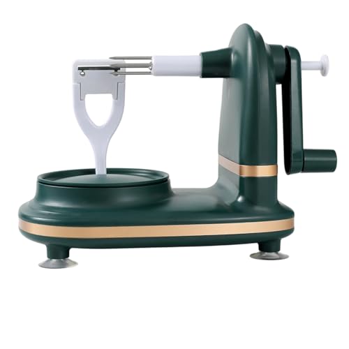 アップル 2点セット ピーラー リンゴ りんご皮むき器 吸盤付き フルーツカッター 野菜 果物 手動 回転式 くるくる皮むき器 吸盤付き アップルカッター仕切り 使いやすい、時間節約と省力化 キッチン用品 (アップルピーラー(ダークグリーン)+ スライサー