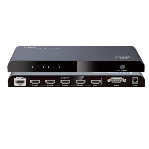 AGPTEK HDMI Commutateur/Switch 2.0 5 * 1 avec la télécommande Infrarouge sans Fil, l'EDID Automatique 4k*2k contrôle 3D et RS232