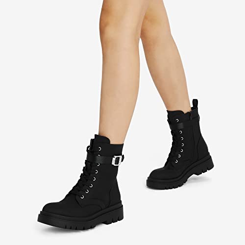 DREAM PAIRS Women's Combat Platform Boots Lace Up Lug Sole Buckle Ankle Booties Shoes,Size 9,Black,SDAB2209W-N
