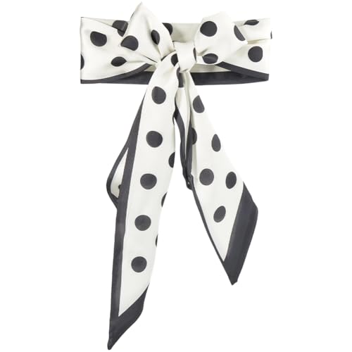 2Pcs Black and White Polka Dot Neck Scarf Womens Fashion Satin Silk Neckerchief Purse Bag Scarfs Silky Headscarf Band Hair Head Long Thin Scarves for Women Gifts Handbags Costume Accessories