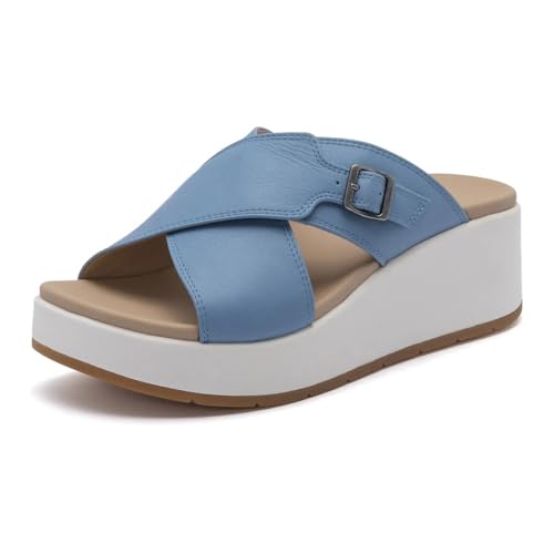 ABEO Women's Solstice Cross Slide Sandals | Arch Support Wedge Sandals | Built-In Metatarsal Pads | Black, Size 6-11