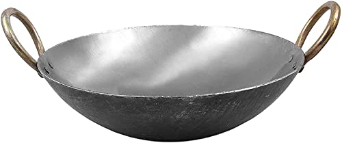 Heavy Duty Iron Karahi Kadai Wok Balti Dish with Handles Round Base Hotel Restaurant Kitchen Catering Cookware (10 INCH)